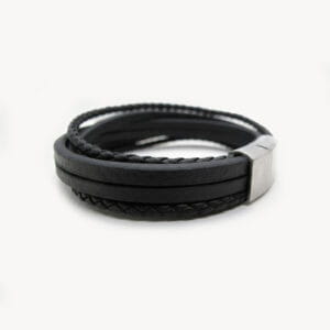 Pulsera De Cuero Trenzado Con Cierre De Acero