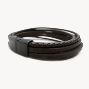 Pulsera De Cuero Trenzado Con Cierre Negro