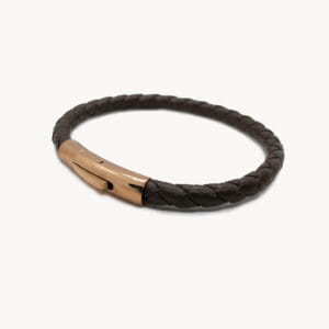 Pulsera De Cuero Trenzado Con Cierre Bayoneta De Oro Rosado