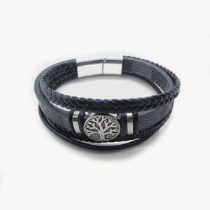 Pulsera De Cuero Arbol De La Vida Con Cierre De Acero