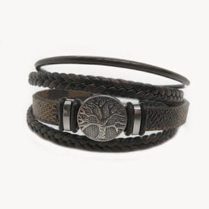 Pulsera De Cuero Arbol De La Vida Con Cierre De Acero